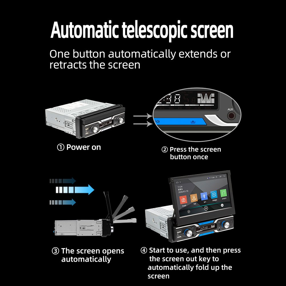 Podofo 1Din Android 2+64GB Car Video Player Car Radio Stereo 7" Touch Screen GPS Navigation Wifi BT USB FM