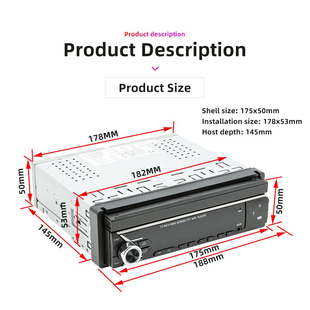 1 Din Android Car Radio 7 Inch Retractable Car DVD Player Universal Car Stereo Radio System MP5 Player With BT Wifi GPS