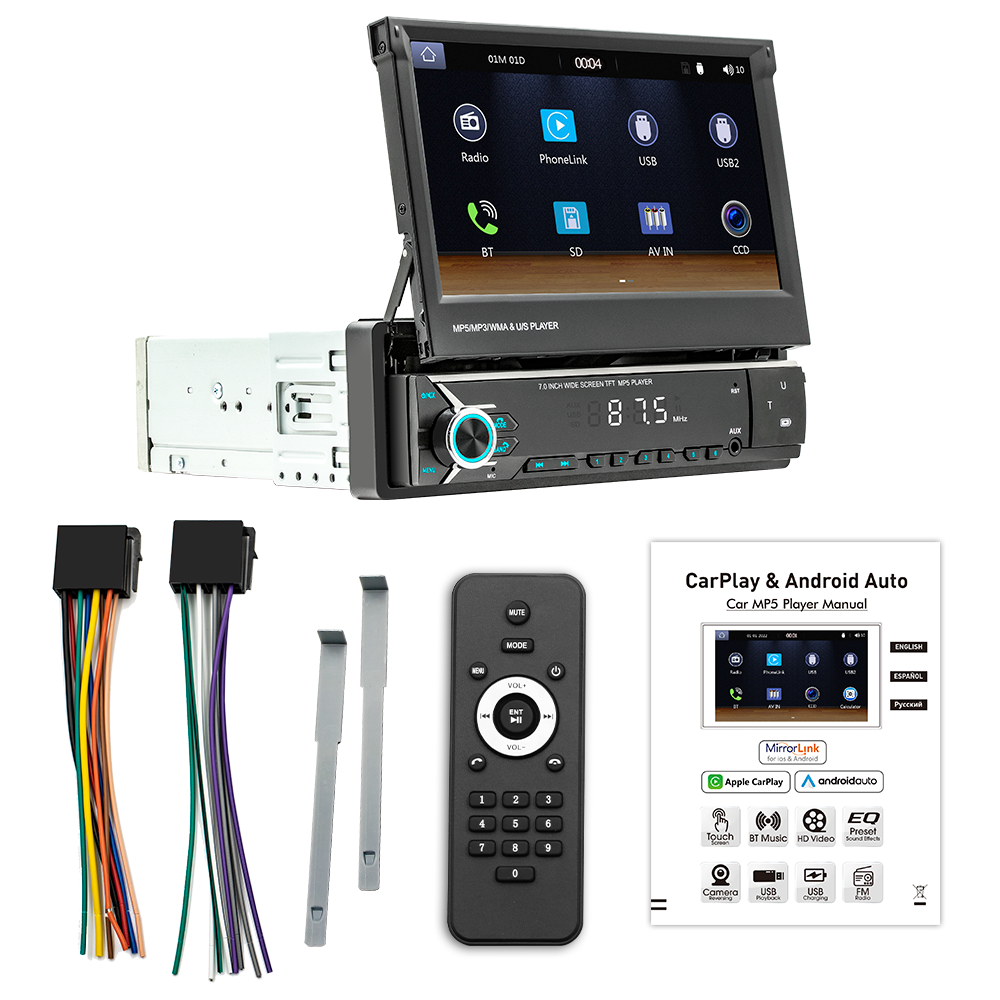 1 Din Android Car Radio 7 Inch Retractable Car DVD Player Universal Car Stereo Radio System MP5 Player With BT Wifi GPS