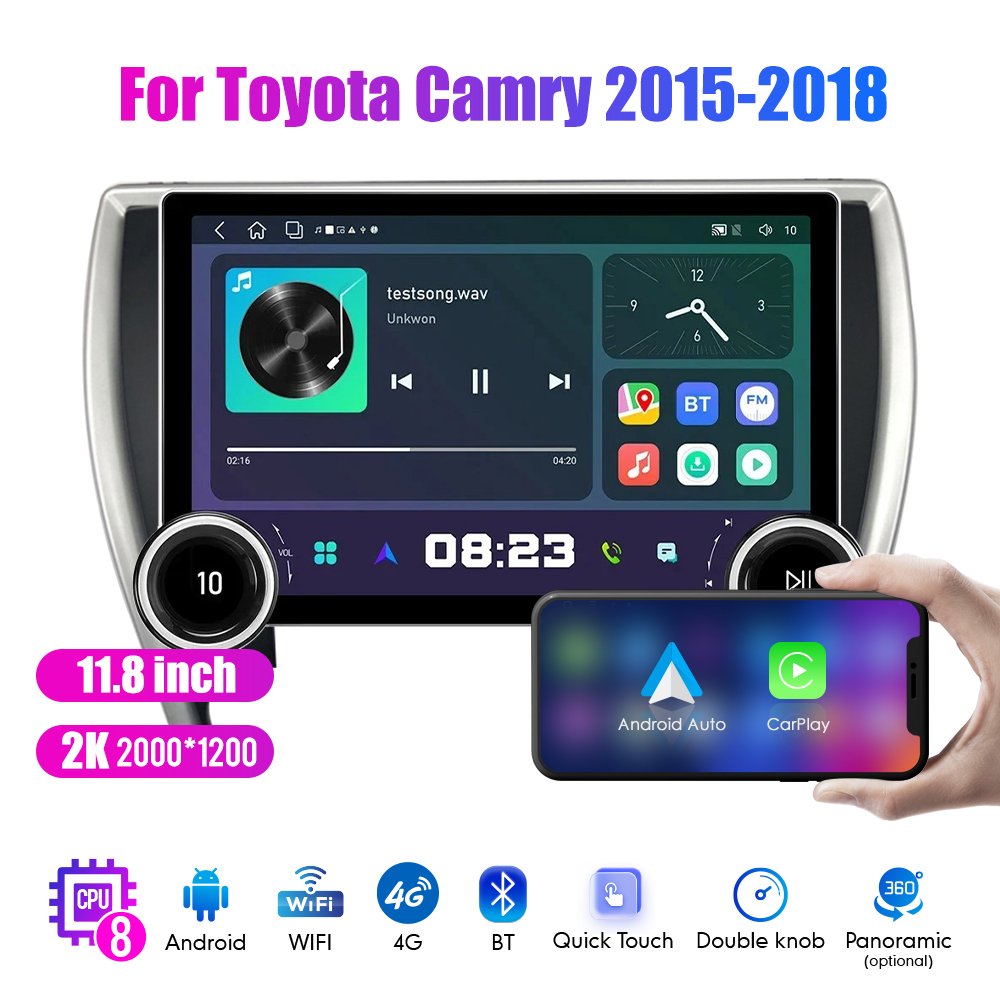 11.8Inch 2Din Android Car Radio For Toyota Camry 2015-2018 2K QLED Screen Car Stereo Car DVD Player Carplay Android Auto