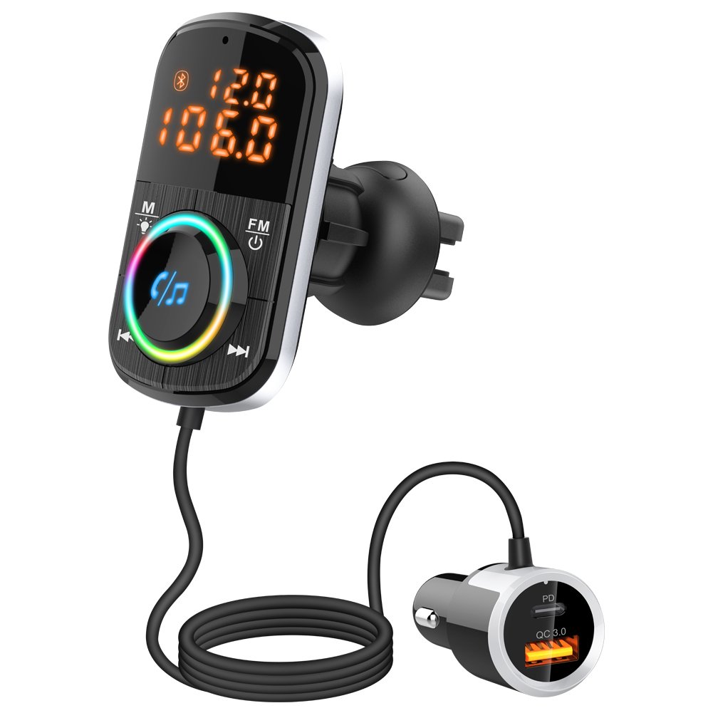 FM Transmitter Adapter Wimenbig Button Stereo MP3 Player Type C PD 20W and QC3.0 18W Car Fast Charger BC71 Car Bluetooth 5.0 Usb