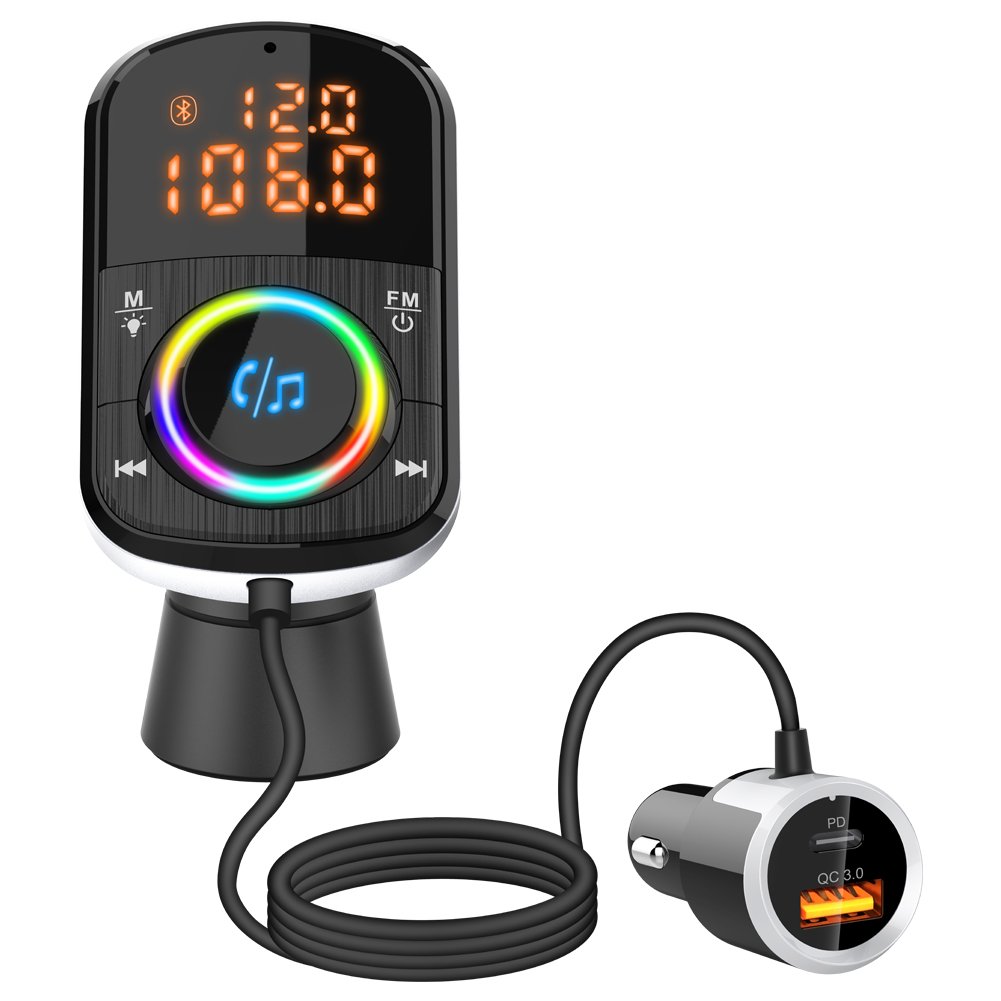 FM Transmitter Adapter Wimenbig Button Stereo MP3 Player Type C PD 20W and QC3.0 18W Car Fast Charger BC71 Car Bluetooth 5.0 Usb