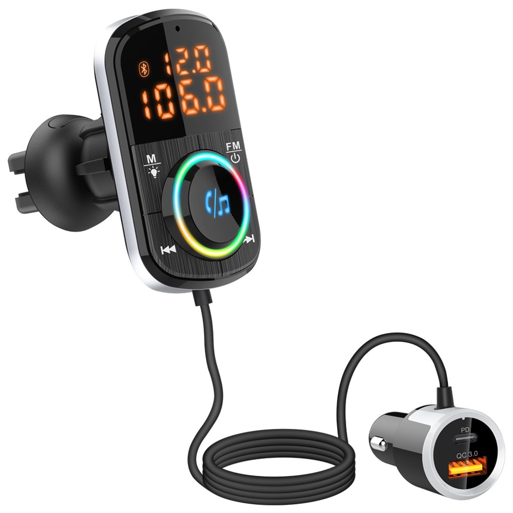 FM Transmitter Adapter Wimenbig Button Stereo MP3 Player Type C PD 20W and QC3.0 18W Car Fast Charger BC71 Car Bluetooth 5.0 Usb