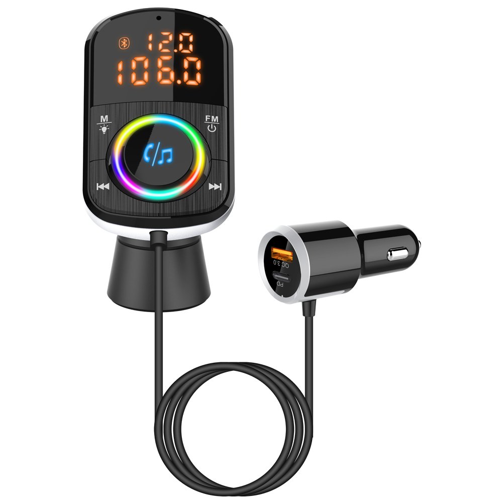 FM Transmitter Adapter Wimenbig Button Stereo MP3 Player Type C PD 20W and QC3.0 18W Car Fast Charger BC71 Car Bluetooth 5.0 Usb