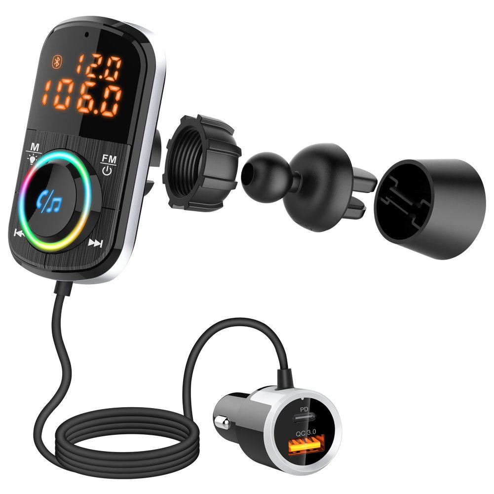 FM Transmitter Adapter Wimenbig Button Stereo MP3 Player Type C PD 20W and QC3.0 18W Car Fast Charger BC71 Car Bluetooth 5.0 Usb