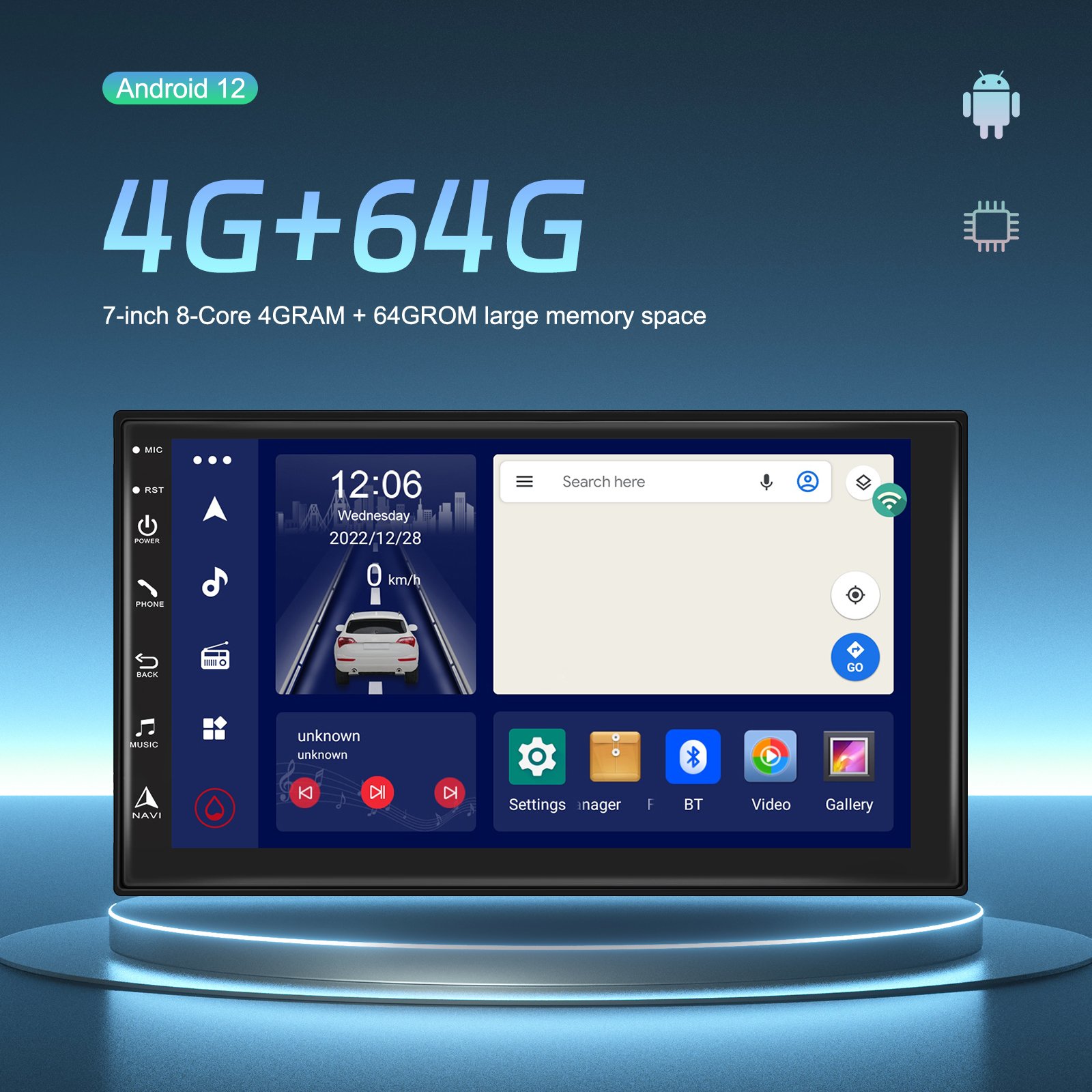 Podofo 4+64G 7'' 2Din 8 Core Android Car Radio Stereo WIFI&4G CarPlay Android DSP/EQ GPS BT FM/AM/RDS AI Voice IPS Screen