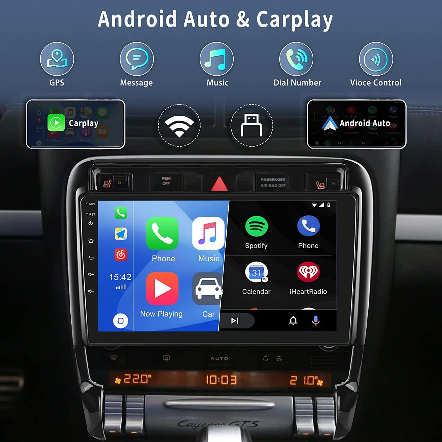 Podofo 9" Android Car Stereo Radio For Porsche Cayenne 2003-2010 Carplay Android Auto GPS Wifi Hifi Audio FM RDS