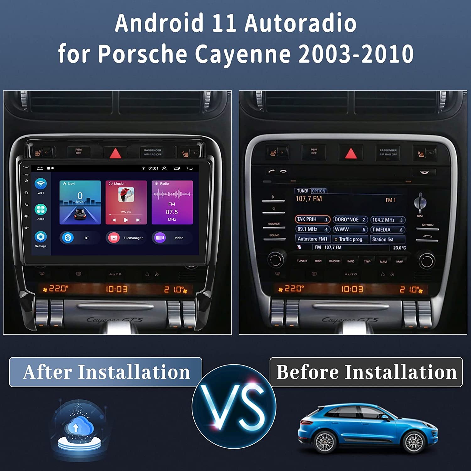 Podofo 9" Android Car Stereo Radio For Porsche Cayenne 2003-2010 Carplay Android Auto GPS Wifi Hifi Audio FM RDS
