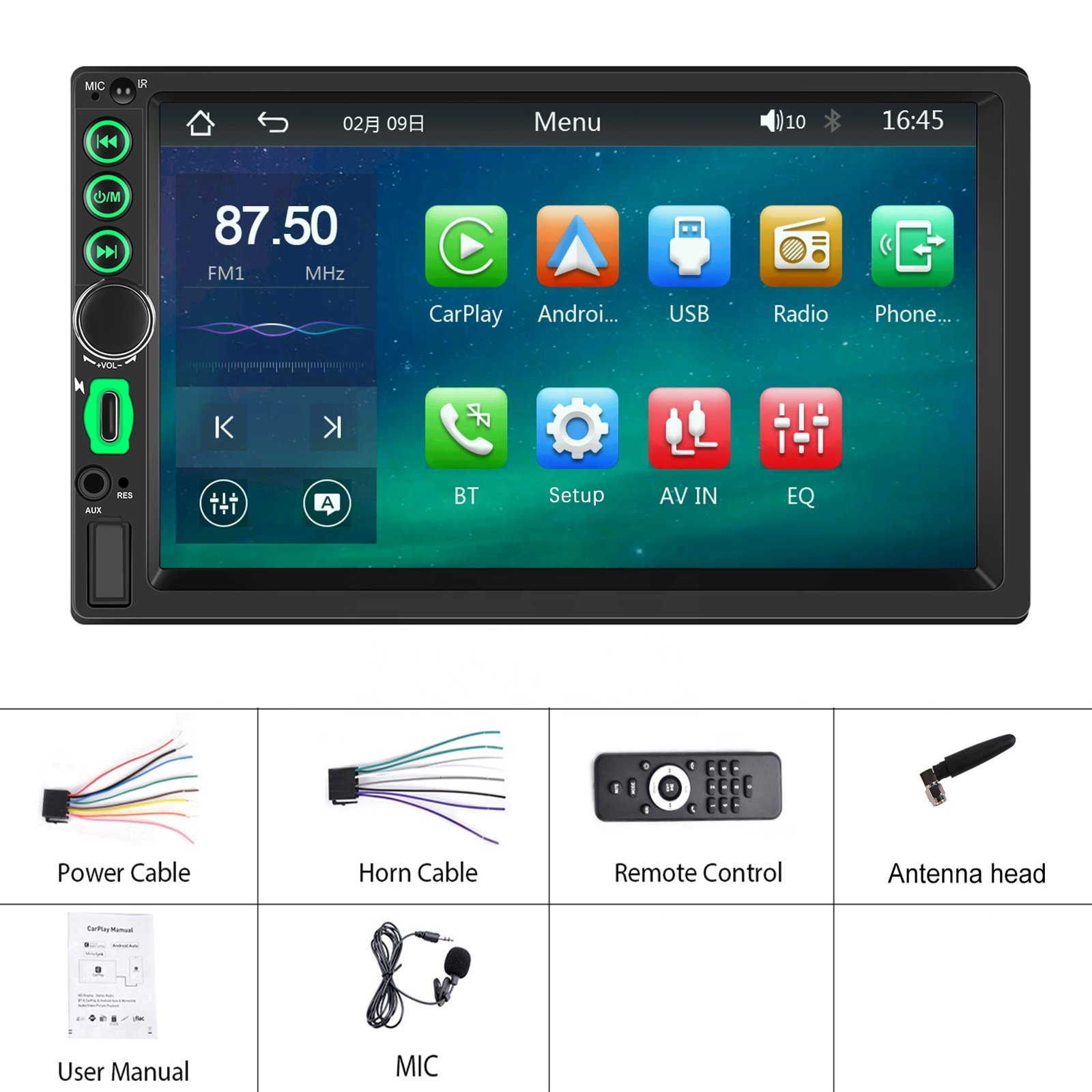 Podofo Double Din Car Stereo Wireless Carplay Android Auto Car Radio 7'' HD Touch Screen Car MP5 Player GPS BT AUX-IN USB FM