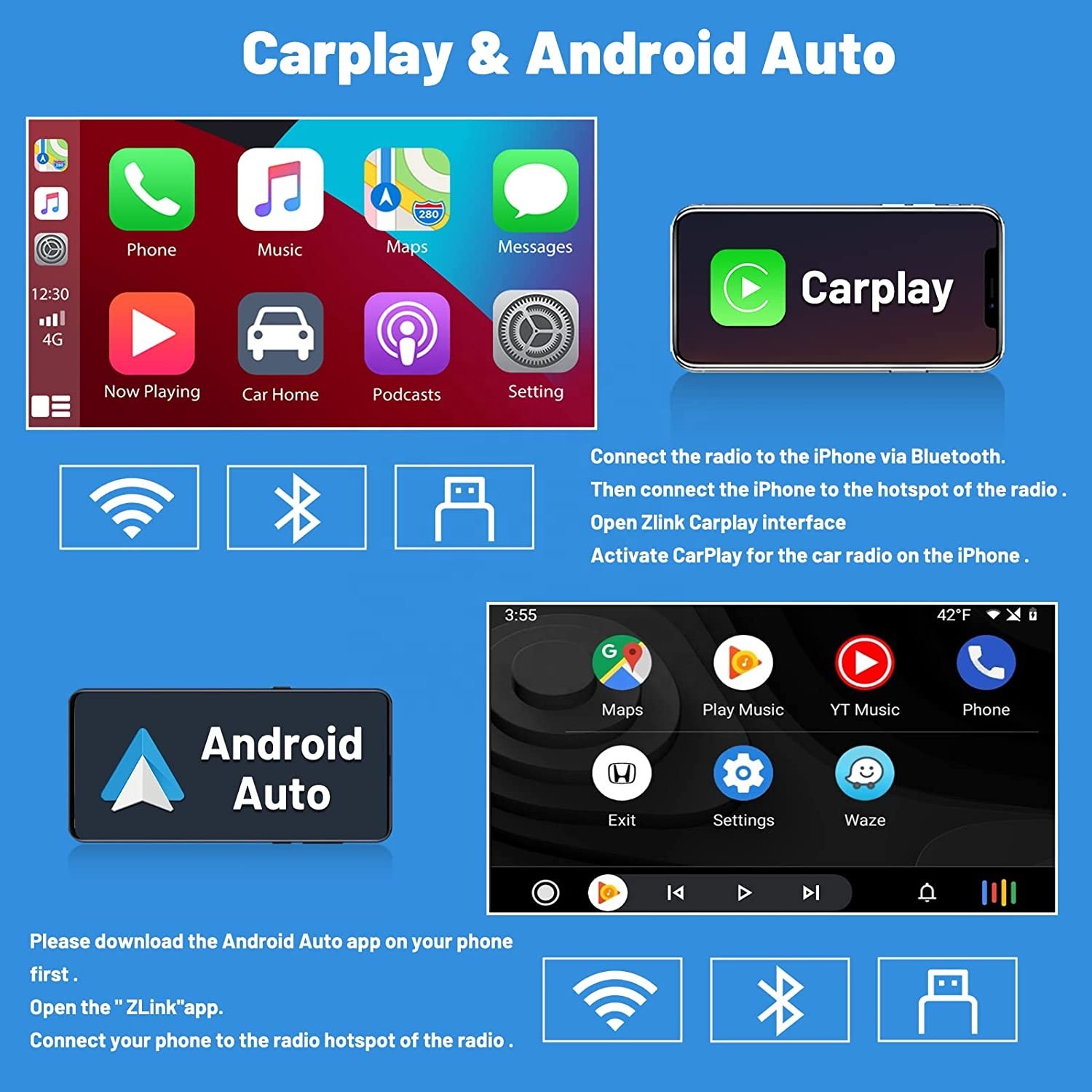 Podofo 10 inch Android Car Radio For VW/Passat 2019 Autoradio Carplay Android Auto GPS Wifi Hifi Audio FM RDS