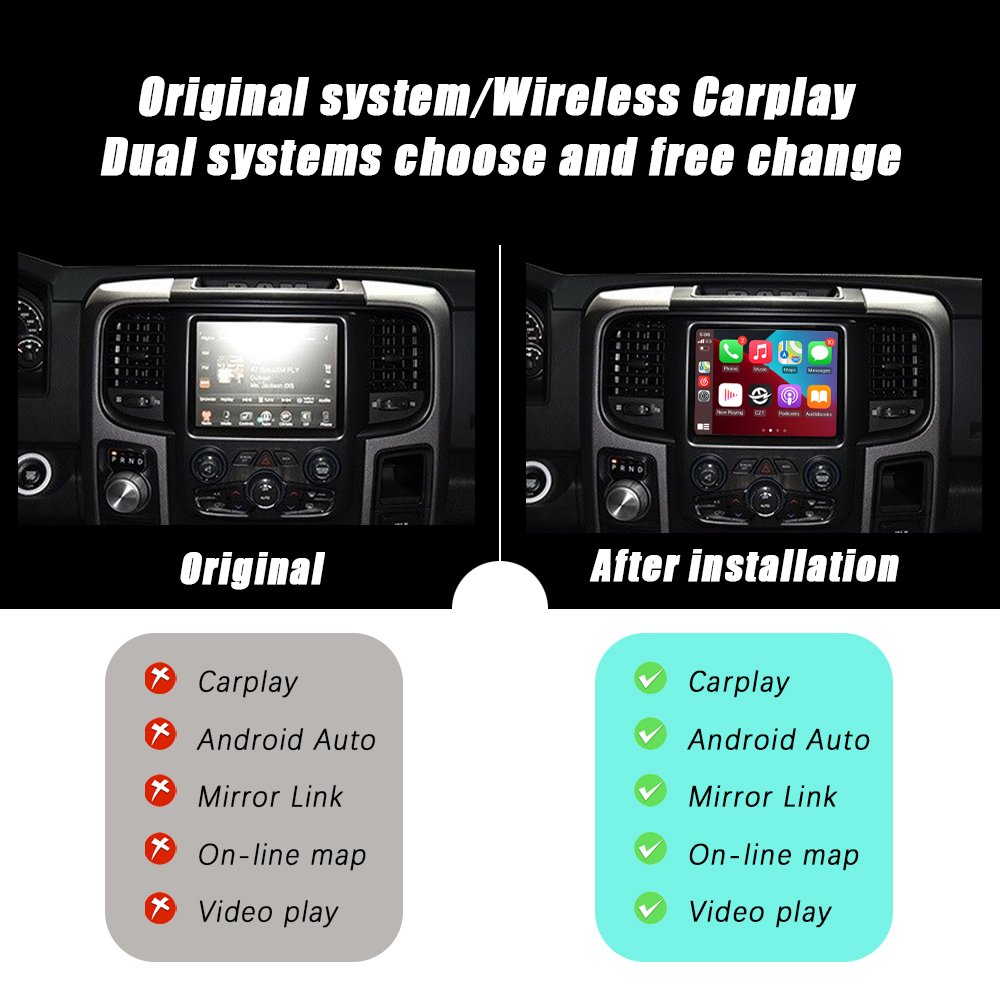 CZT-AUTO Original Screen Upgrade For Dodge RAM Carplay 2014-2017 Radio Car DVD Player Mirror Link Android Auto Wireless Carplay