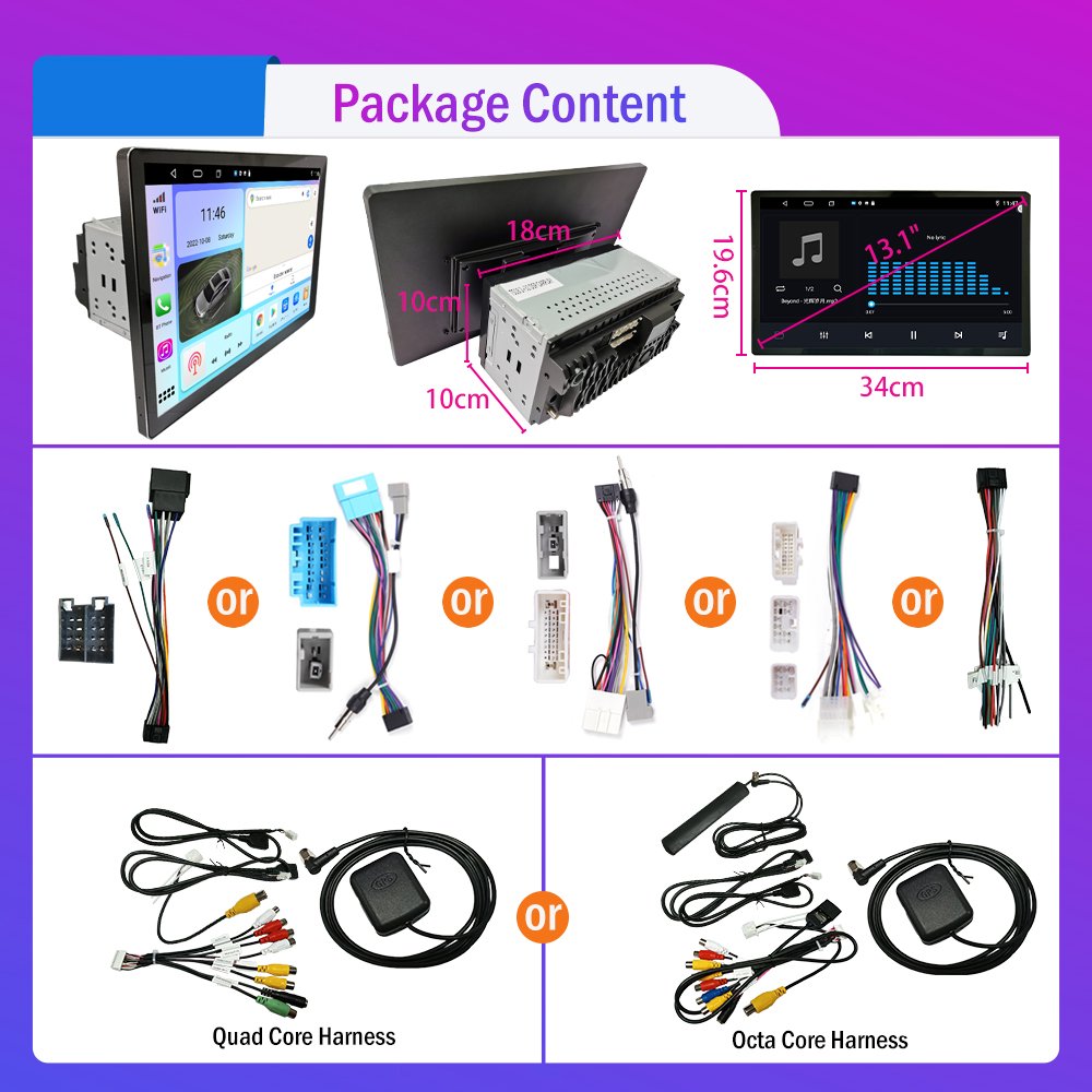 13.1Inch Double Din Car Stereo 2 Din Android Car Radio MP5 Player Autoradio Audio Car DVD Player navigation&gps Rotatable Screen