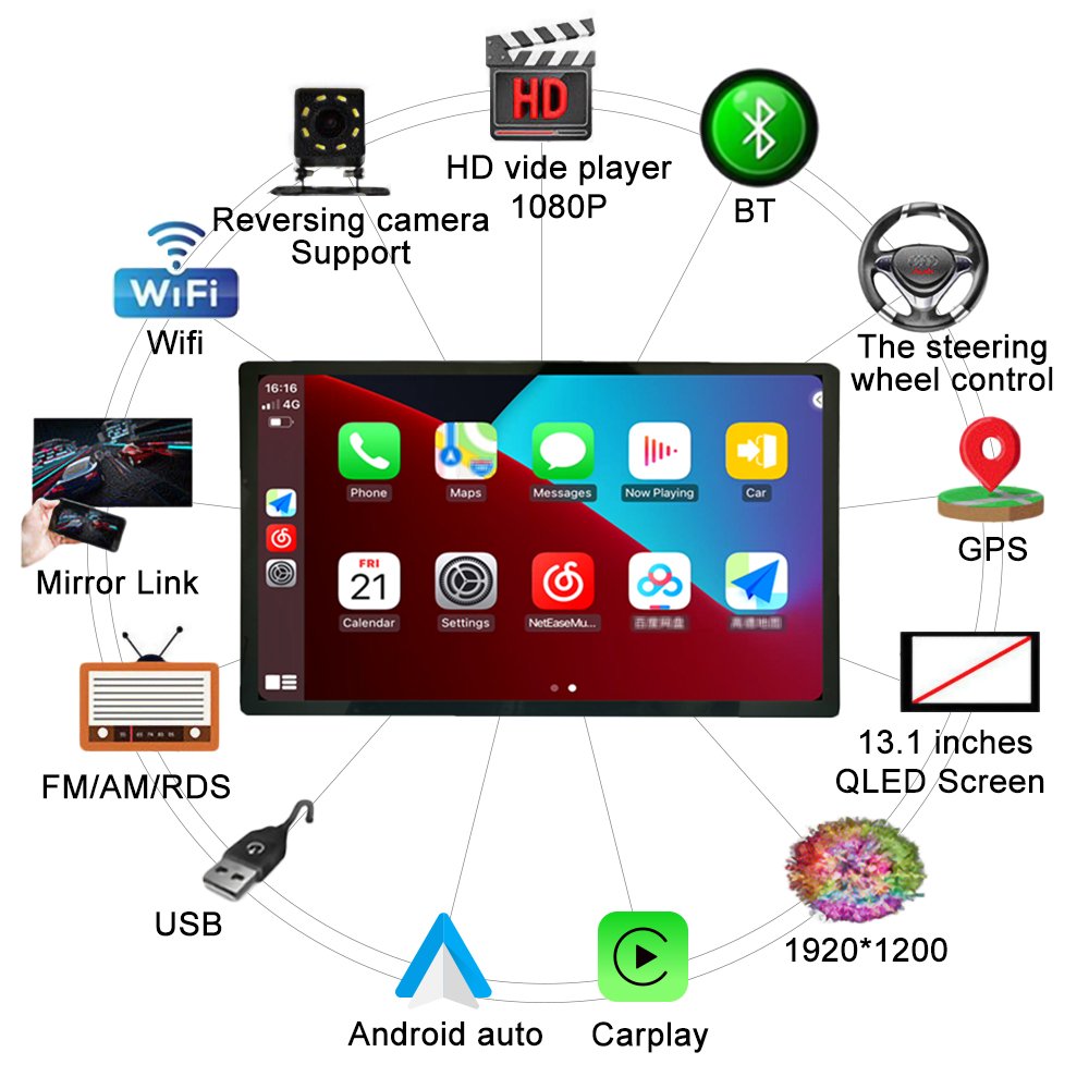 13.1Inch Double Din Car Stereo 2 Din Android Car Radio MP5 Player Autoradio Audio Car DVD Player navigation&gps Rotatable Screen
