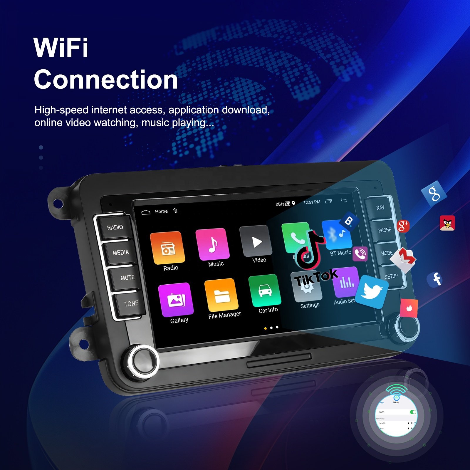 Podofo 7'' Android 13 Autoradio Car Radio 1+32GB GPS WiFi FM RDS For VW/PASSAT/SKODA/POLO/GOLF/SEAT OEM/ODM Customized Factory