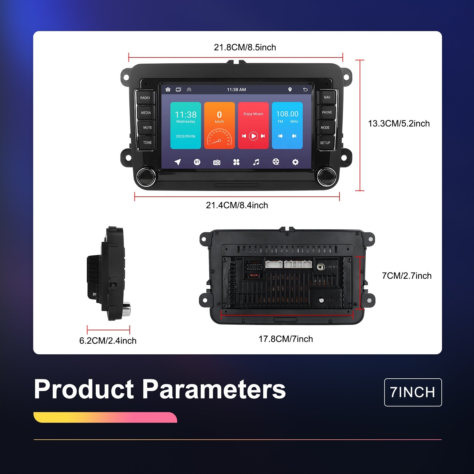 Podofo 7'' Android 13 Autoradio Car Radio 1+32GB GPS WiFi FM RDS For VW/PASSAT/SKODA/POLO/GOLF/SEAT OEM/ODM Customized Factory