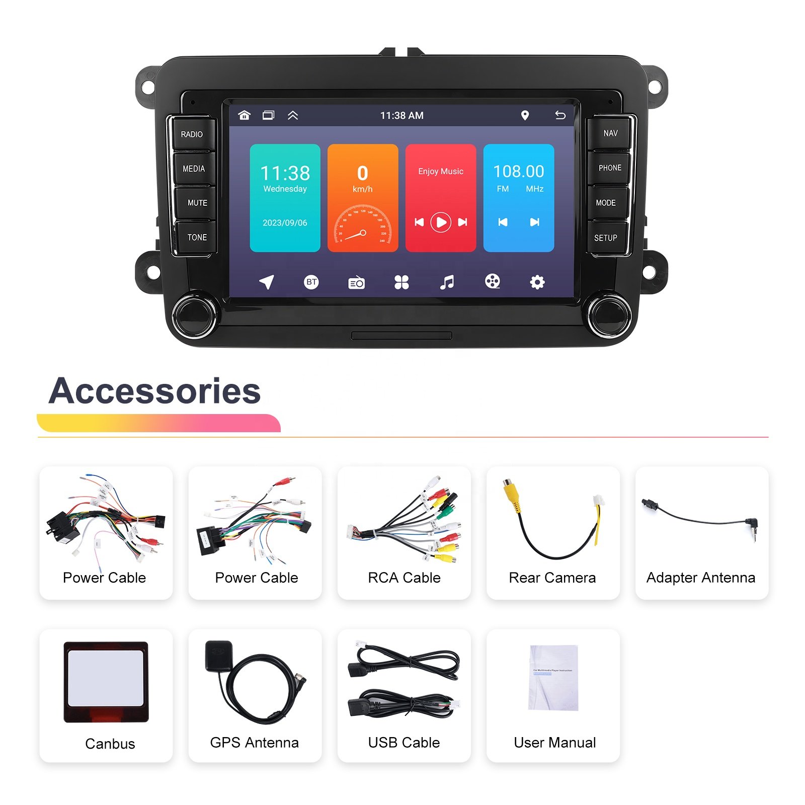 Podofo 7'' Android 13 Autoradio Car Radio 1+32GB GPS WiFi FM RDS For VW/PASSAT/SKODA/POLO/GOLF/SEAT OEM/ODM Customized Factory