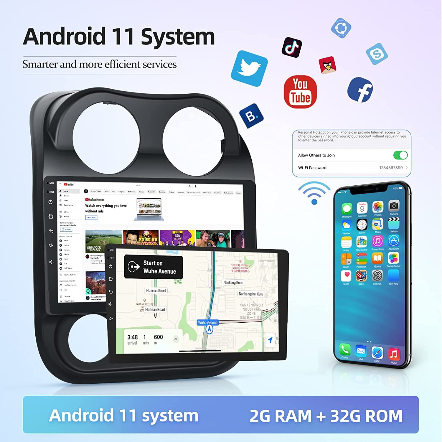 Podofo 10.1" Android 2+32G Car Stereo For JEEP COMPASS 2014 Car Radio Autoradio Carplay Android Auto GPS Wifi Hifi Audio RDS