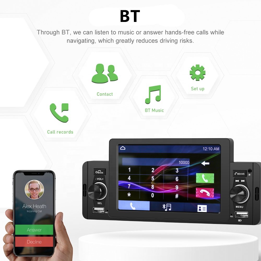 Podofo 5" Single Din Car Stereo with Carplay & Android Auto Car Radio Autoradio Car MP5 Player BT FM USB Fast Charge Head Unit