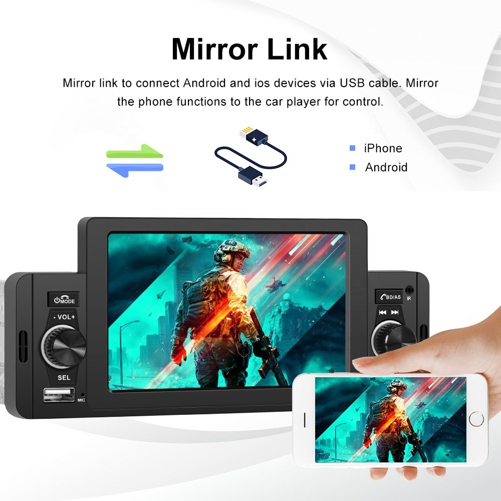 Podofo 5" Single Din Car Stereo with Carplay & Android Auto Car Radio Autoradio Car MP5 Player BT FM USB Fast Charge Head Unit