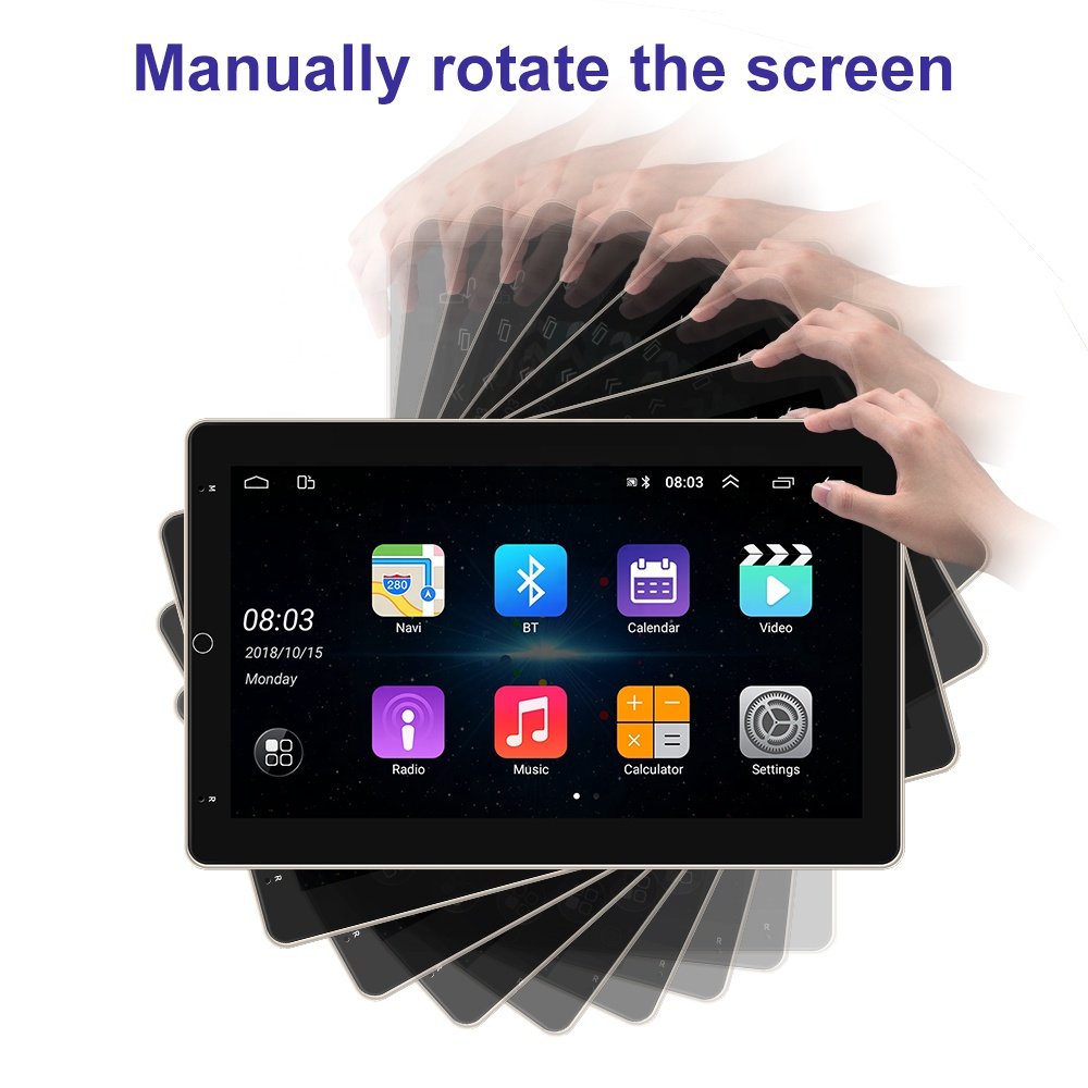 Podofo Android Car Radio 10'' Vertical Rotating Screen Car Video 2 Din Car Stereo GPS Navigation WIFI BT FM
