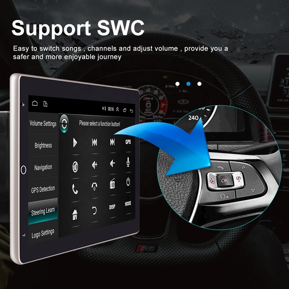 Podofo Android Car Radio 10'' Vertical Rotating Screen Car Video 2 Din Car Stereo GPS Navigation WIFI BT FM