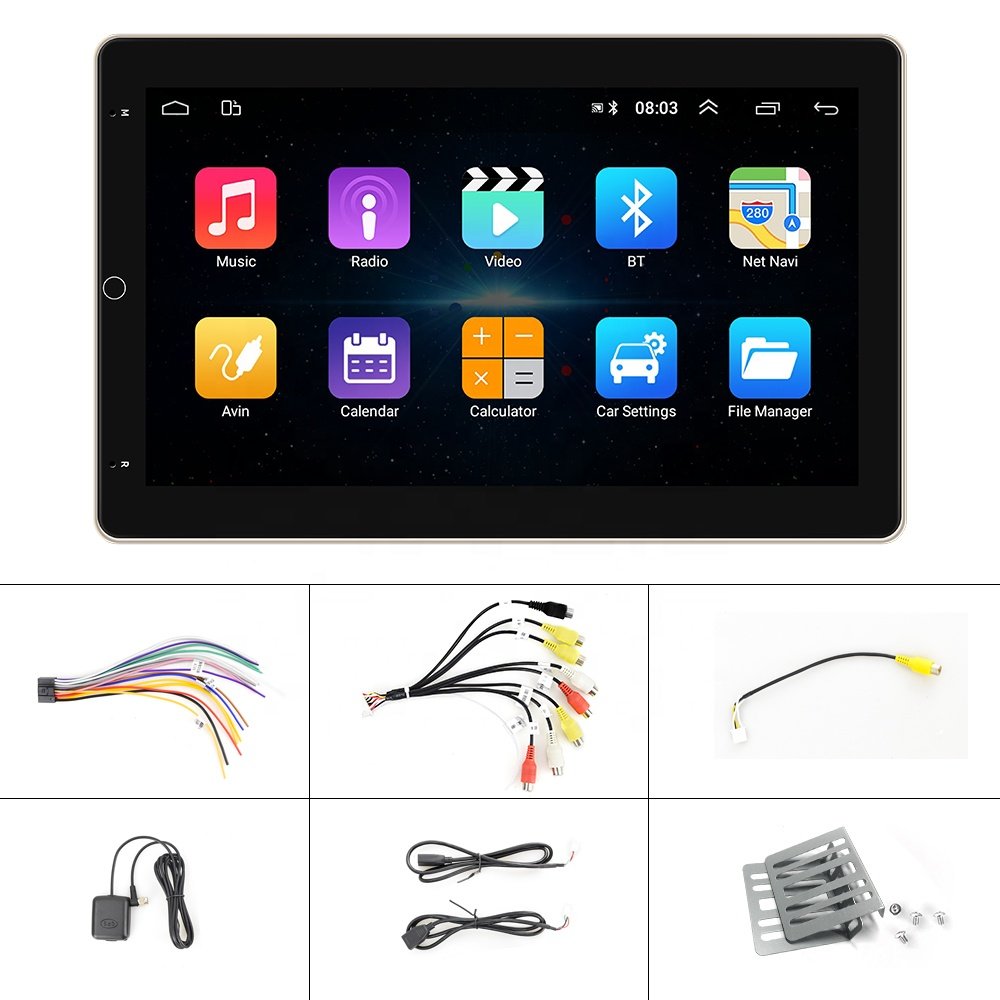 Podofo Android Car Radio 10'' Vertical Rotating Screen Car Video 2 Din Car Stereo GPS Navigation WIFI BT FM