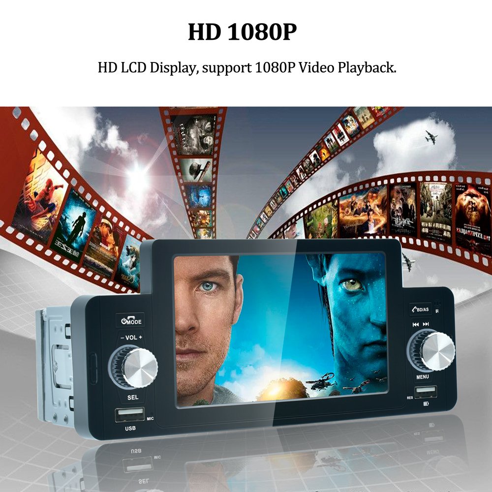 1 Din 5.1'' Touch Screen MP5 Car Radio Video BT Music Stereo Support Carplay Android Auto