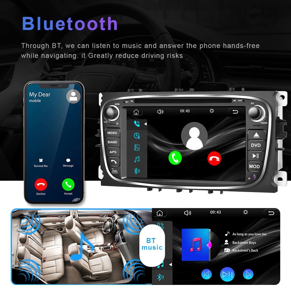 Podofo 7'' Car DVD Player CarPlay/Android Auto Car Stereo Radio CD Player BT FM For Ford Focus/S-Max/Mondeo/Galaxy/C-Max/Kuga