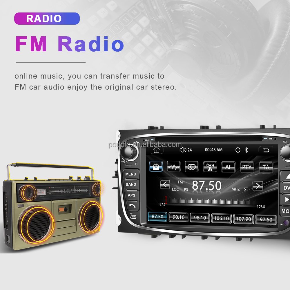 Podofo 7'' Car DVD Player CarPlay/Android Auto Car Stereo Radio CD Player BT FM For Ford Focus/S-Max/Mondeo/Galaxy/C-Max/Kuga
