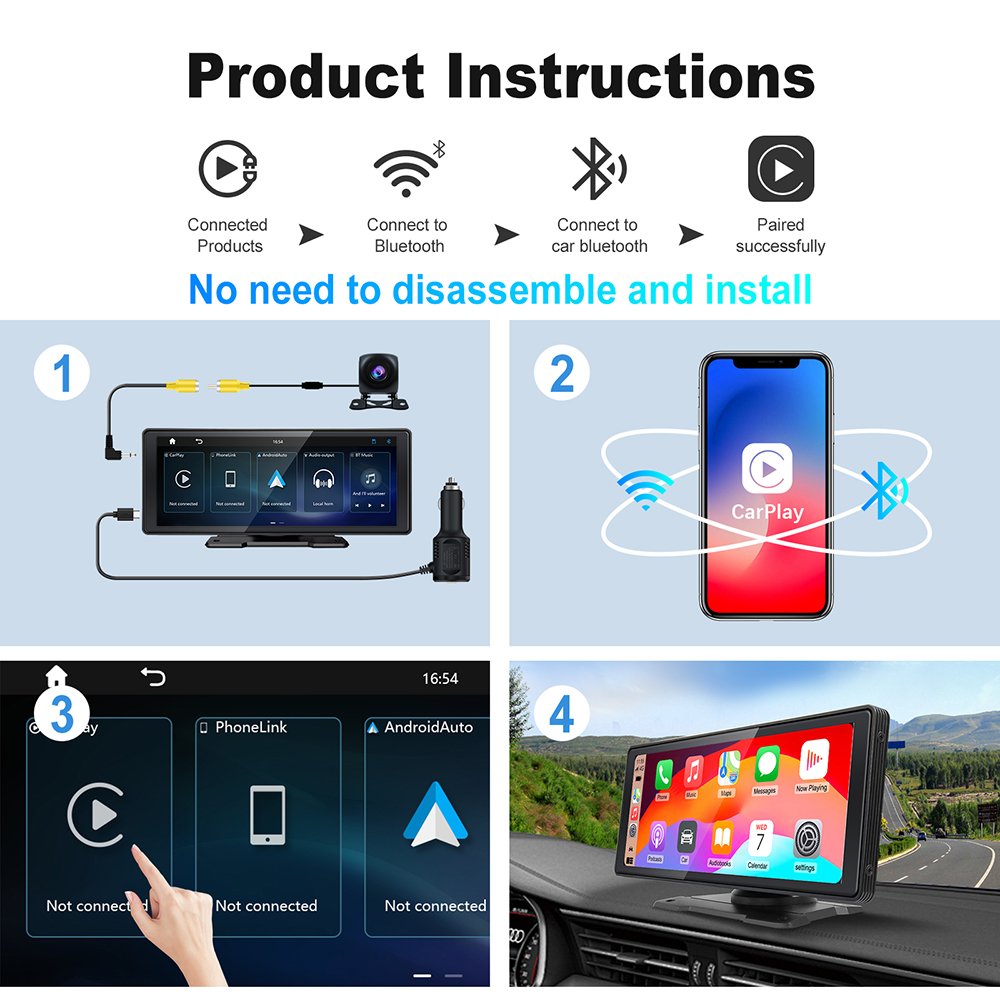 Factory in stock Universal 10.26 Inch IPS screen Wireless Carplay Android Portable MP5 Multimedia GPS car dvd player