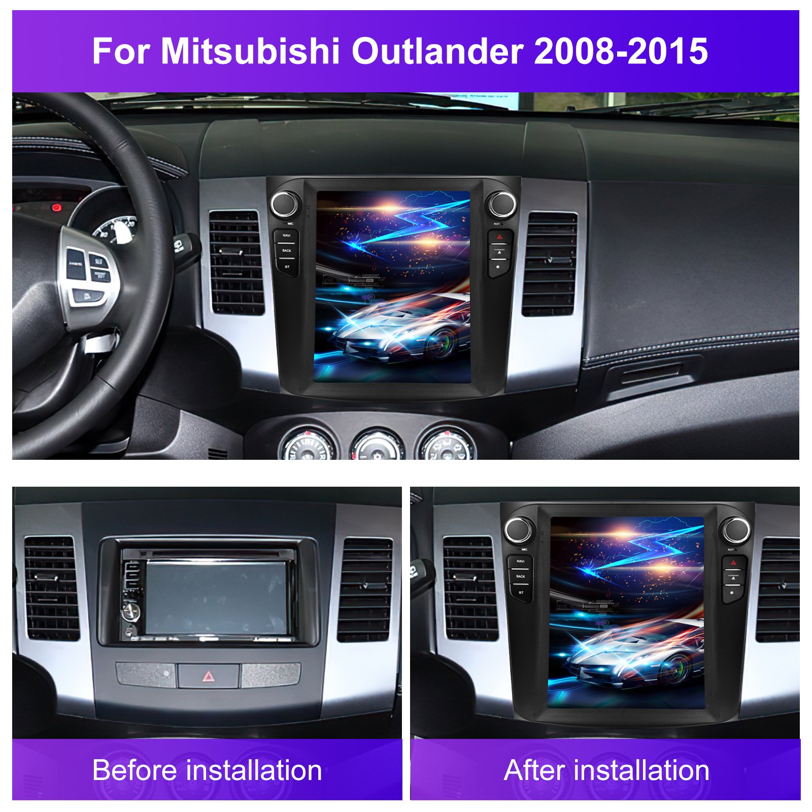 Podofo 9.7 Inch Android Car Stereo For Mitsubishi Outlander 2008-2015 Wireless Carplay Android Auto GPS Wifi Hifi FM RDS