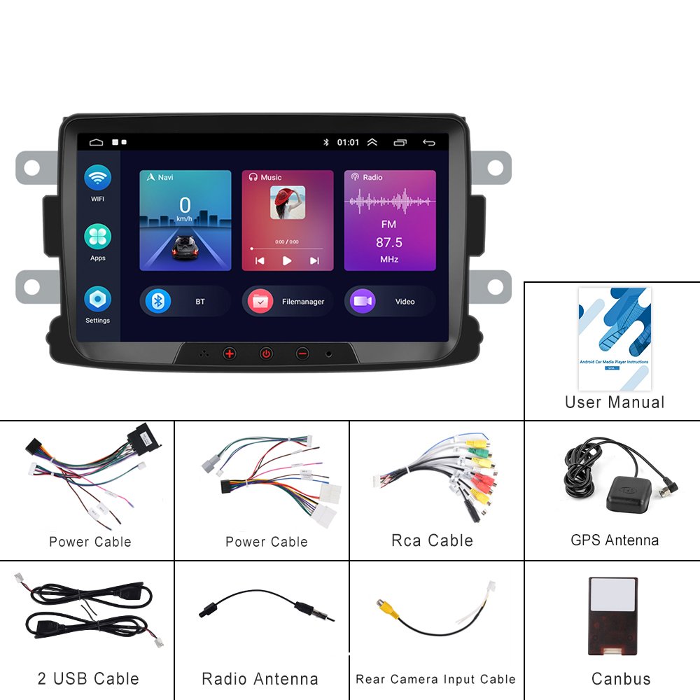 Podofo 8" Android Car Radio 2+64G/1+32G Carplay Android auto Autoradio GPS WIFI Hifi RDS USB For Renault