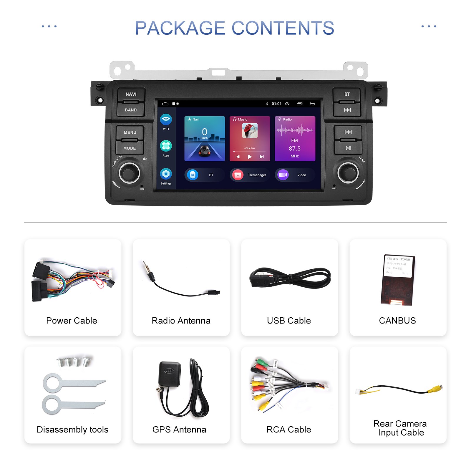 Podofo 7inch Android 2+64GB 2 Din Car Radio For BMW E46 CarPlay & Android Auto GPS WIFI Hifi Audio FM RDS Support AHD Camera