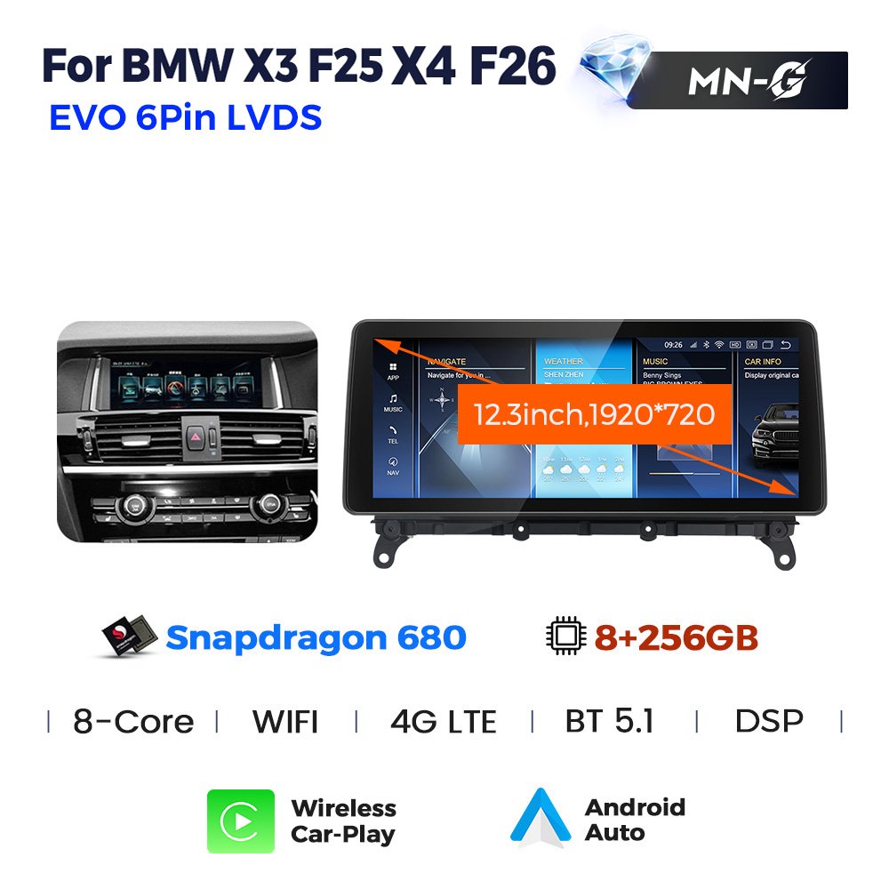 MEKEDE Snapdragon 680 662 Android 13 screen car Stereo Audio for BMW X3 F25 X4 F26 CIC NBT EVO System car-play auto