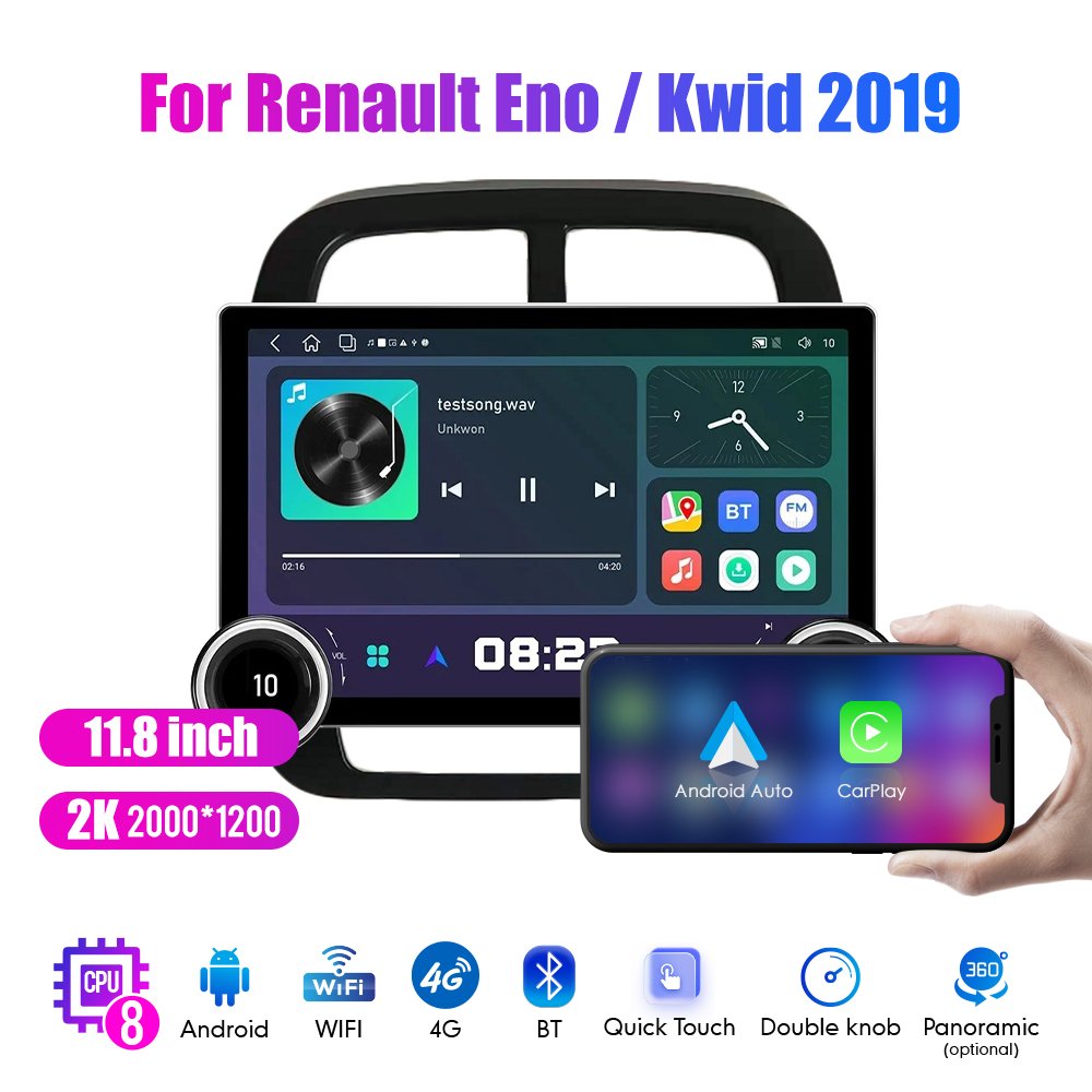 11.8Inch 2Din Android Car Radio For Renault Eno / Kwid 2019 2K QLED Screen Car Stereo Car DVD Player Carplay Android Auto