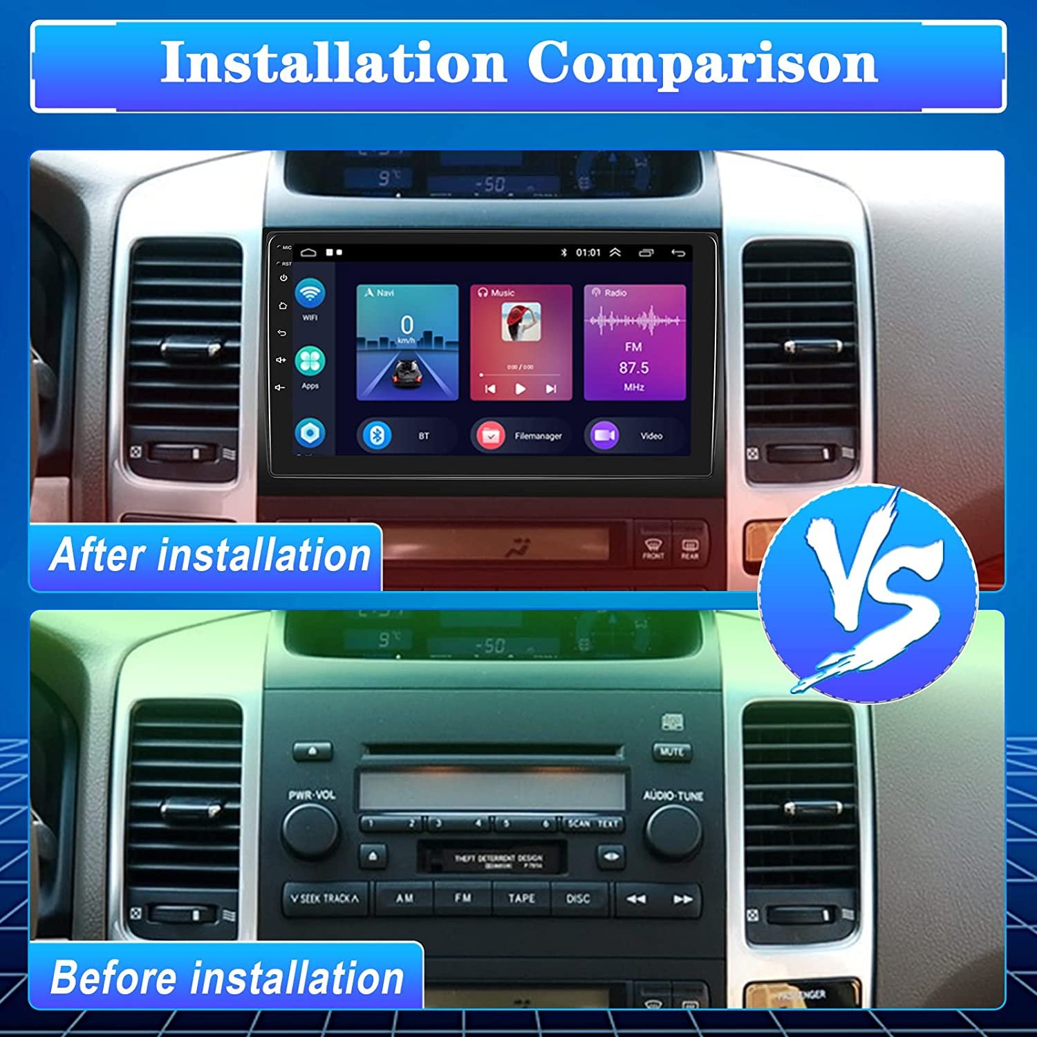Podofo 9" Android Car Stereo Radio For Toyota Land Cruiser Prado/Lexus GX470 2004-2009 Autoradio GPS Wifi FM RDS Split Screen