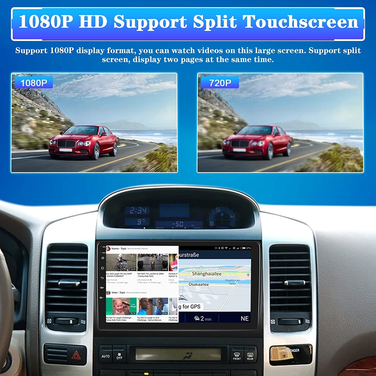 Podofo 9" Android Car Stereo Radio For Toyota Land Cruiser Prado/Lexus GX470 2004-2009 Autoradio GPS Wifi FM RDS Split Screen