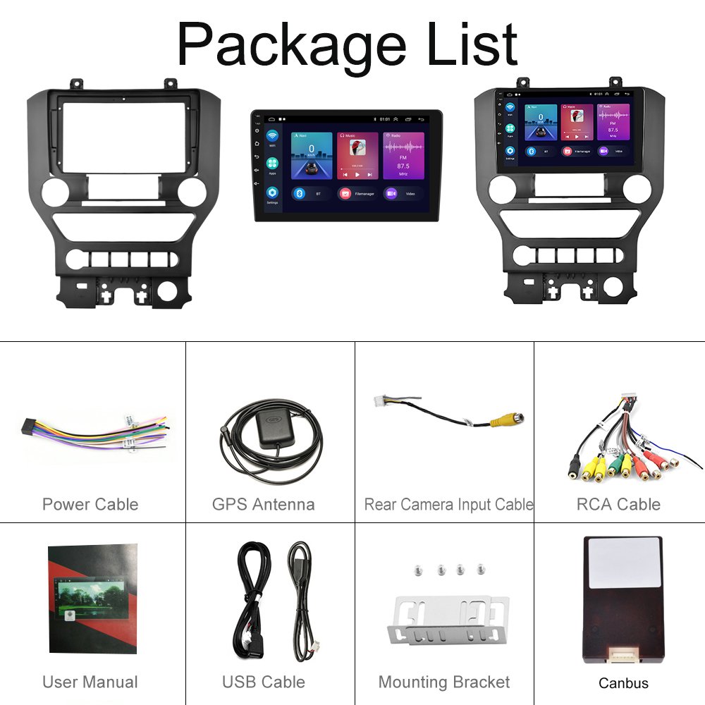Podofo 2 Din Android Car Radio 9 Inch Autoradio For Ford Mustang 2015-2020 Carplay Android Auto BT GPS Hi-Fi WiFi