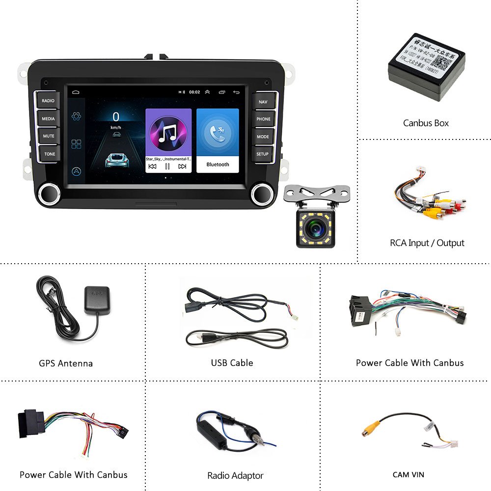 (EU/UK/RU Stock) Podofo Android 13 Car Stereo Radio 7'' Car MP5 Player GPS BT FM Radio Receiver 12LED Camera For VW Volkswagen