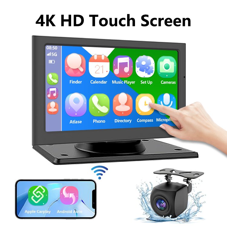 Car DVD Monitor GPS Navigator Multimedia Player with 4K Front Dashcam Carplay Android Auto wifi