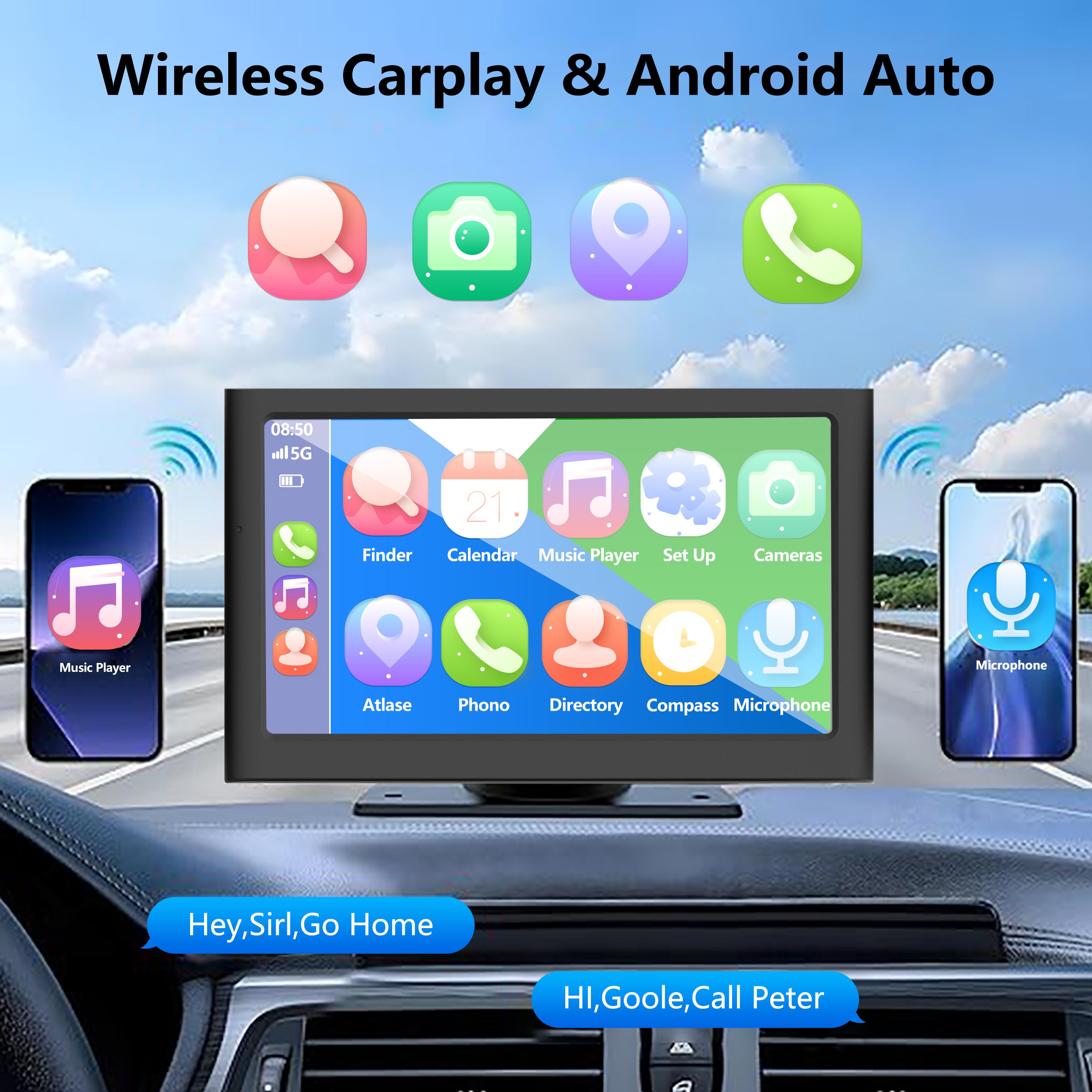 Car DVD Monitor GPS Navigator Multimedia Player with 4K Front Dashcam Carplay Android Auto wifi