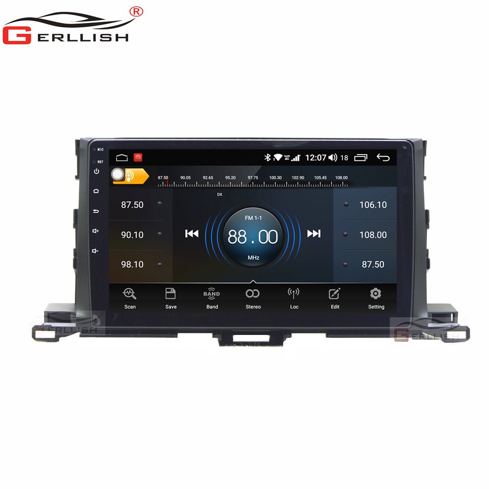 Android car dvd player for Toyota Highlander kluger 2015-2018 with multimedia stereo video player gps navigation wifi playstore