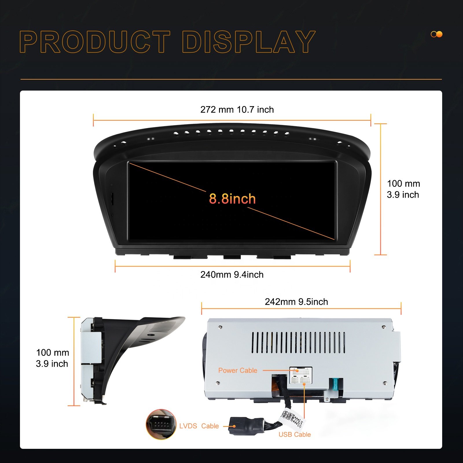 Podofo 8.8'' Car Stereo Wireless Carplay Wireless Android Auto For BMW 3/5 series E60 2005-2008 IPS Touch screen BT Car Radio