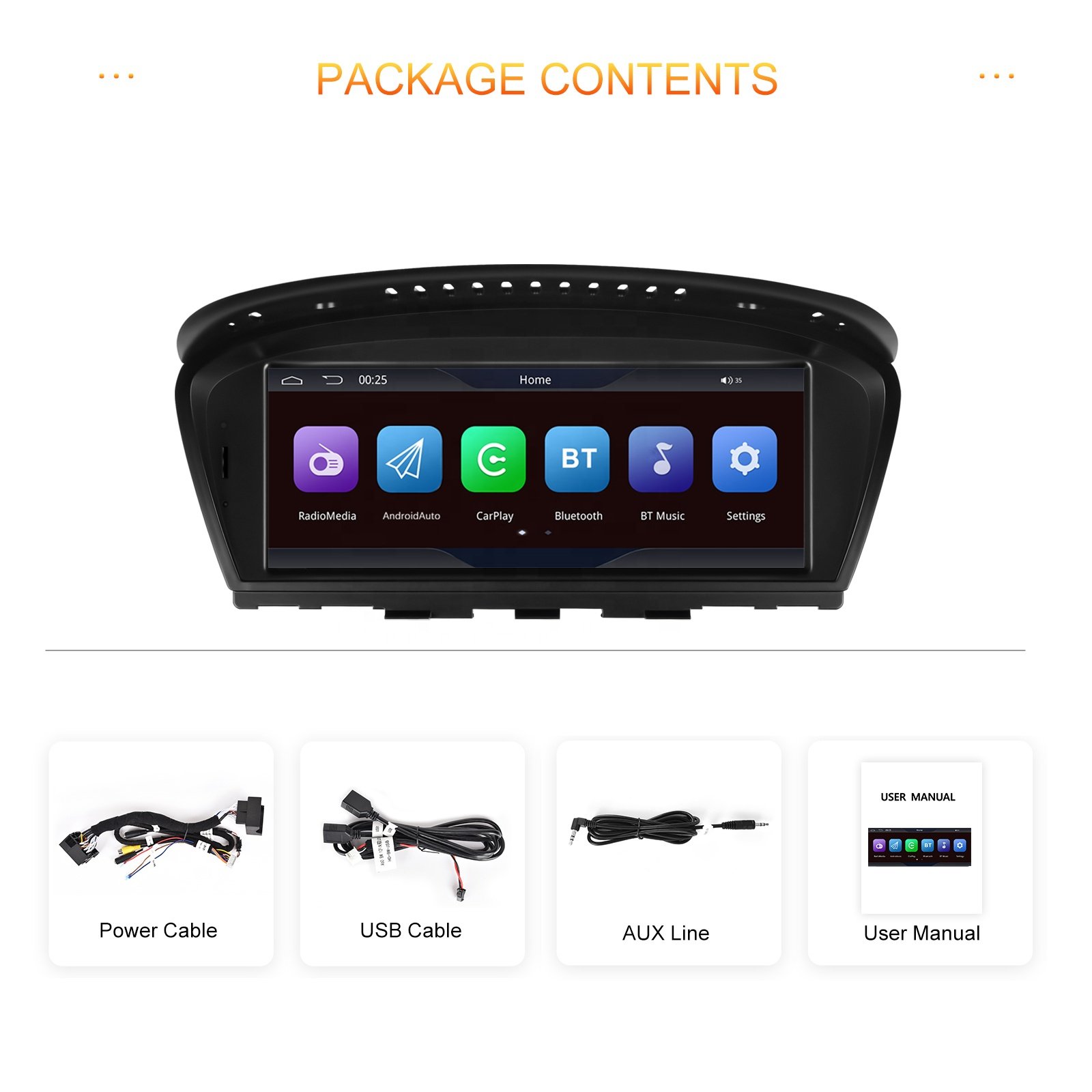 Podofo 8.8'' Car Stereo Wireless Carplay Wireless Android Auto For BMW 3/5 series E60 2005-2008 IPS Touch screen BT Car Radio