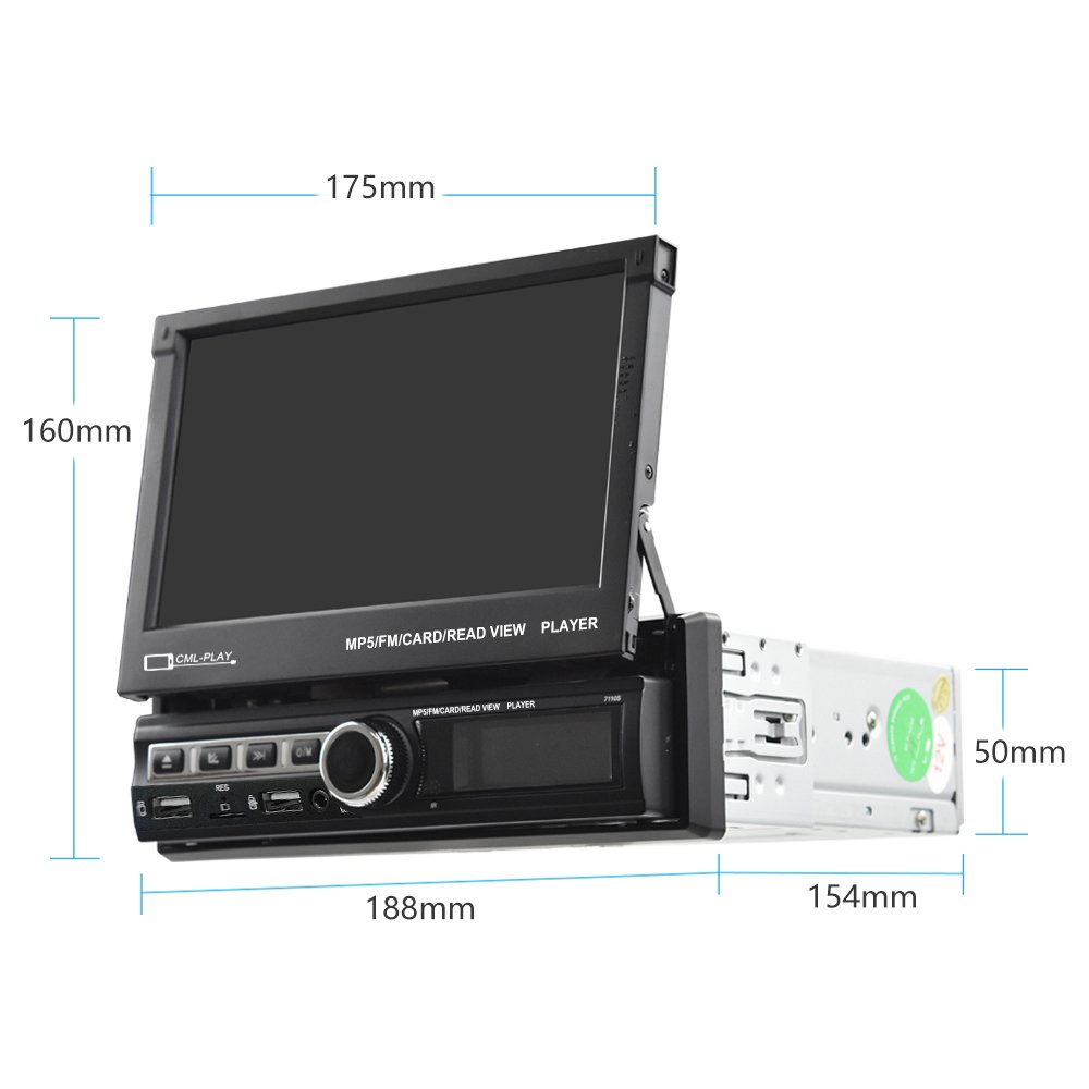 Podofo Wholesales Factory Price Car Video 1Din Stereo 7'' Motorized Retractable Screen MP5 Player USB/TF/ FM/BT/Phone Link