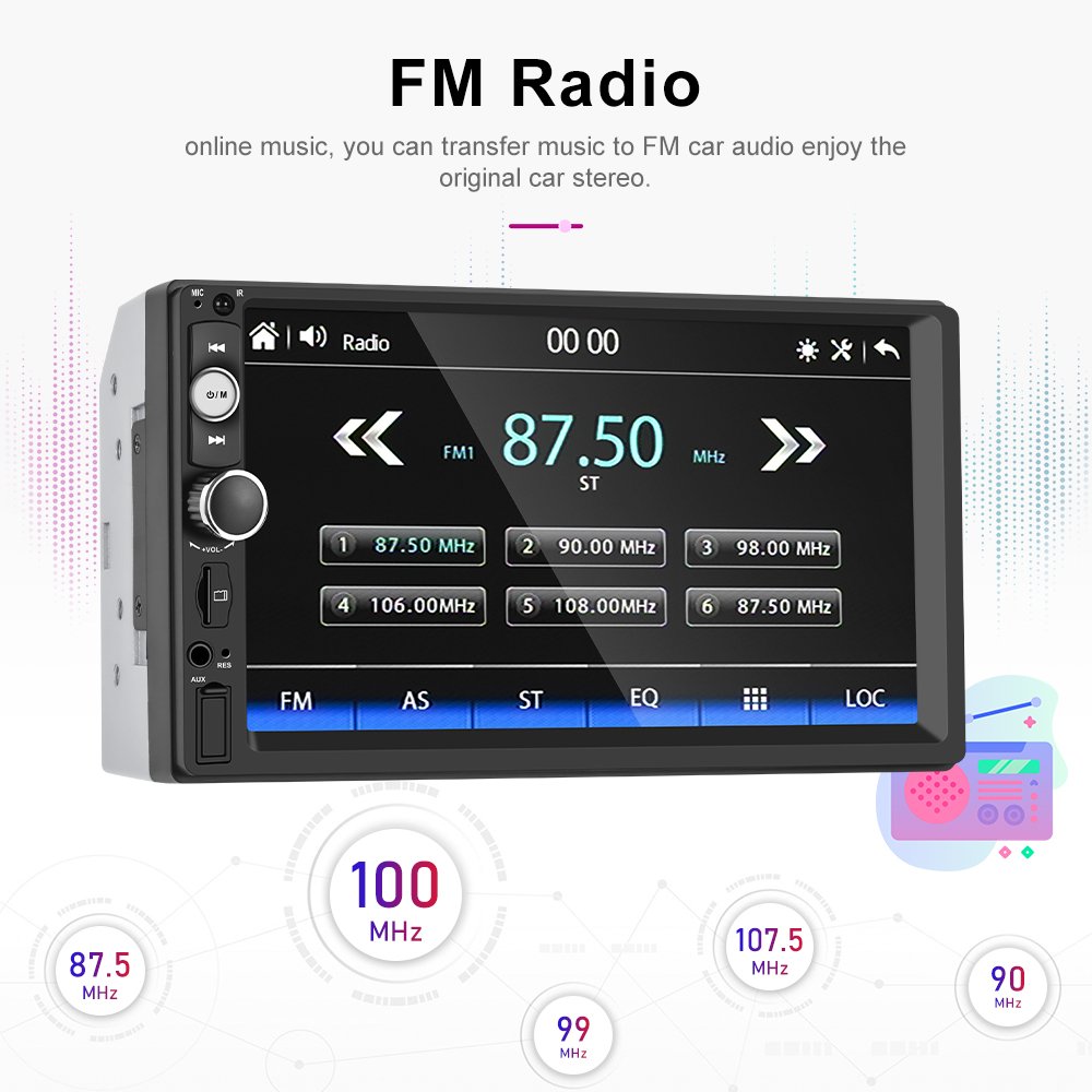 Podofo 2 Din 7'' MP5 Car Radio Carplay & Android Auto Touch Screen 7515B BT FM Receiver TF USB AUX with External Microphone