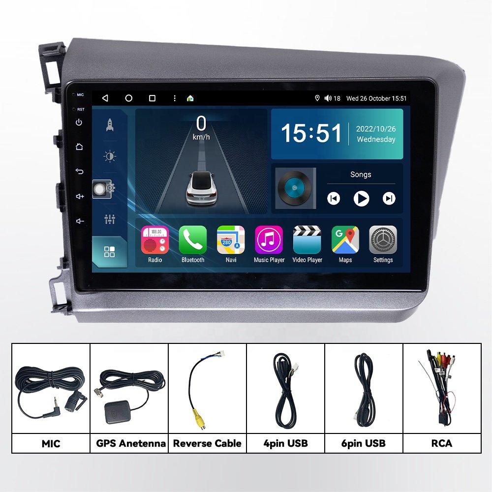 Android 12 Car Radio 9/10 Inch Car Stereo Touch Screen Carplay Car Multimedia Player for Honda Accord CRV Civic Fit City Odyssey