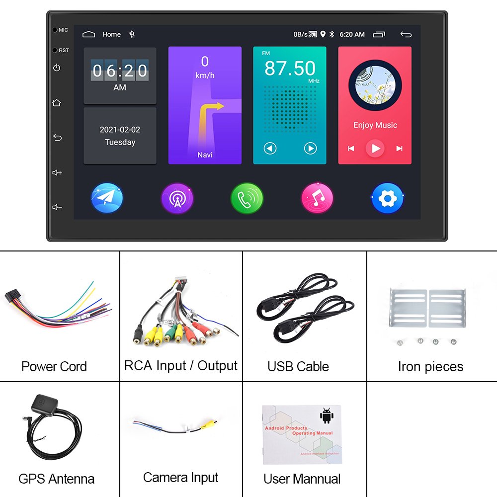 Podofo 2 Din Android Car Radio 1+16/2+32GB 7" Autoradio Double Din Car Stereo GPS Navigation WIFI BT FM RDS Universal