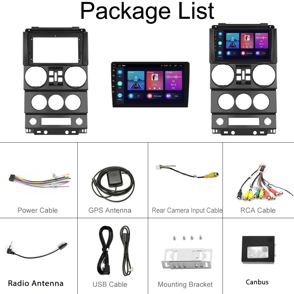 Podofo Android Double Din 9'' Car Stereo For Jeep Wrangler 2008-2010 Car Radio Carplay Android Auto BT GPS WiFi HiFi RDS