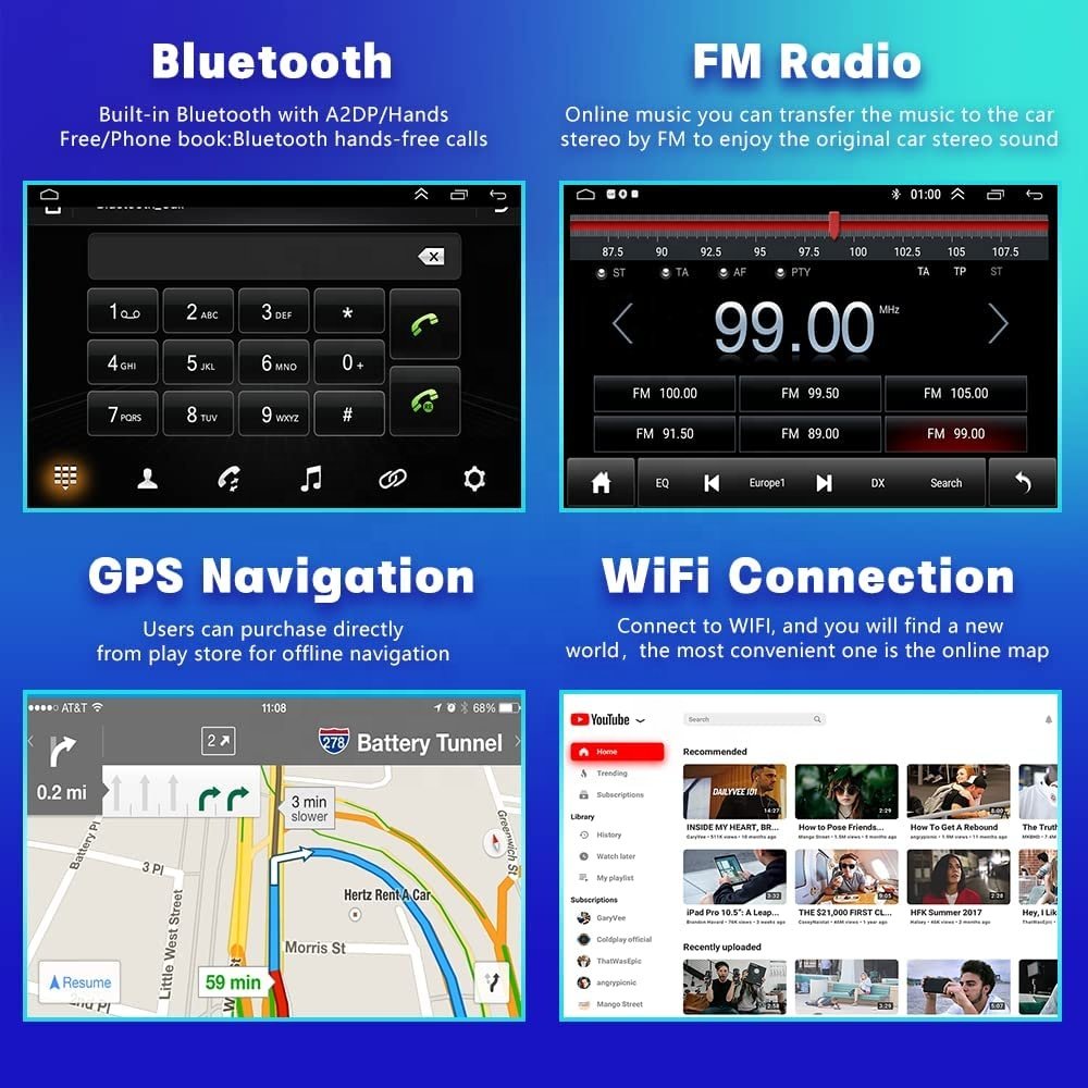 Podofo Double Din 10.1" Android Car Radio 1+32/2+64 Car Stereo CarPlay & Android Auto GPS WIFI Hifi EQ FM RDS BT